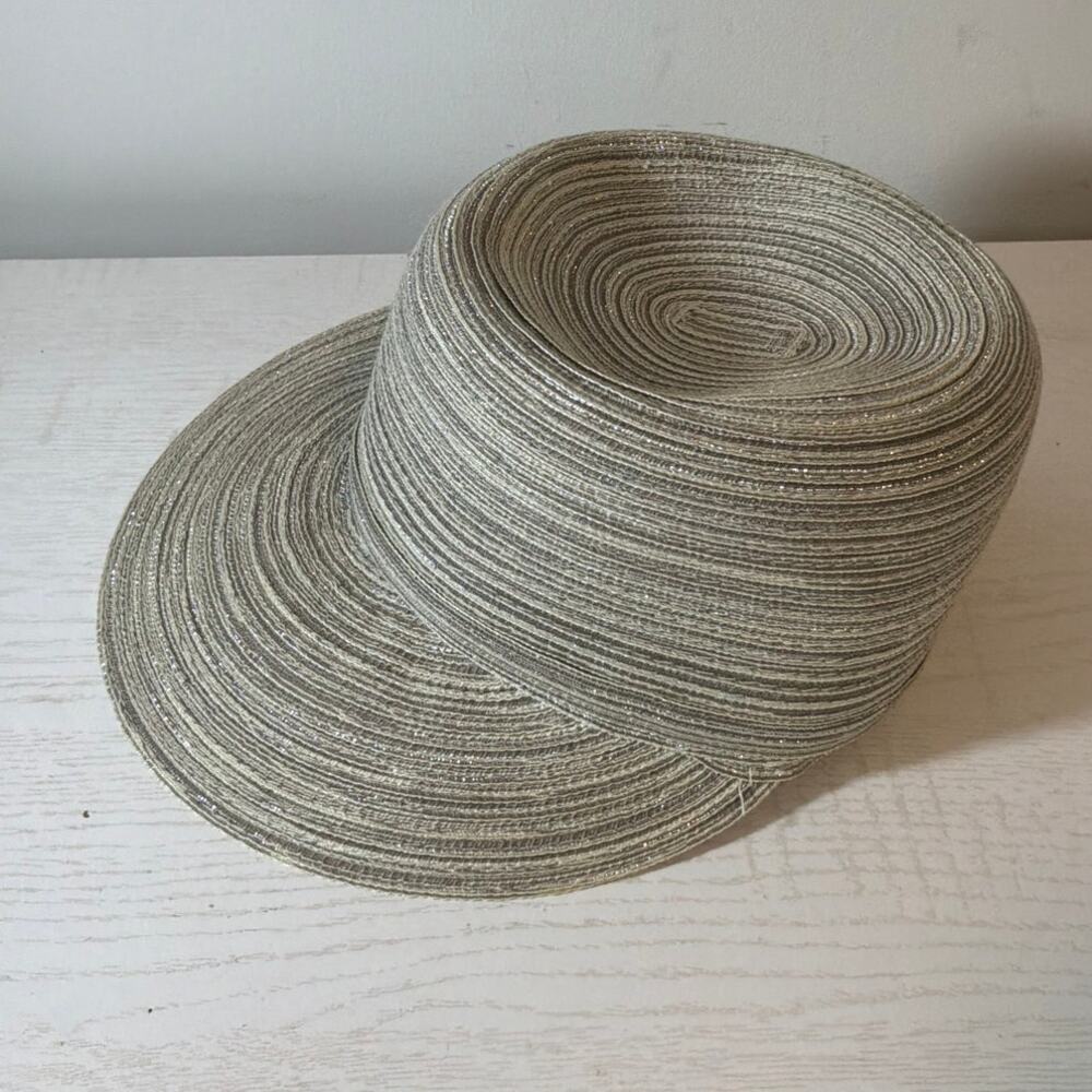August Hat Company Metallic Silver Gray Straw Sun Hat - Picture 3 of 4